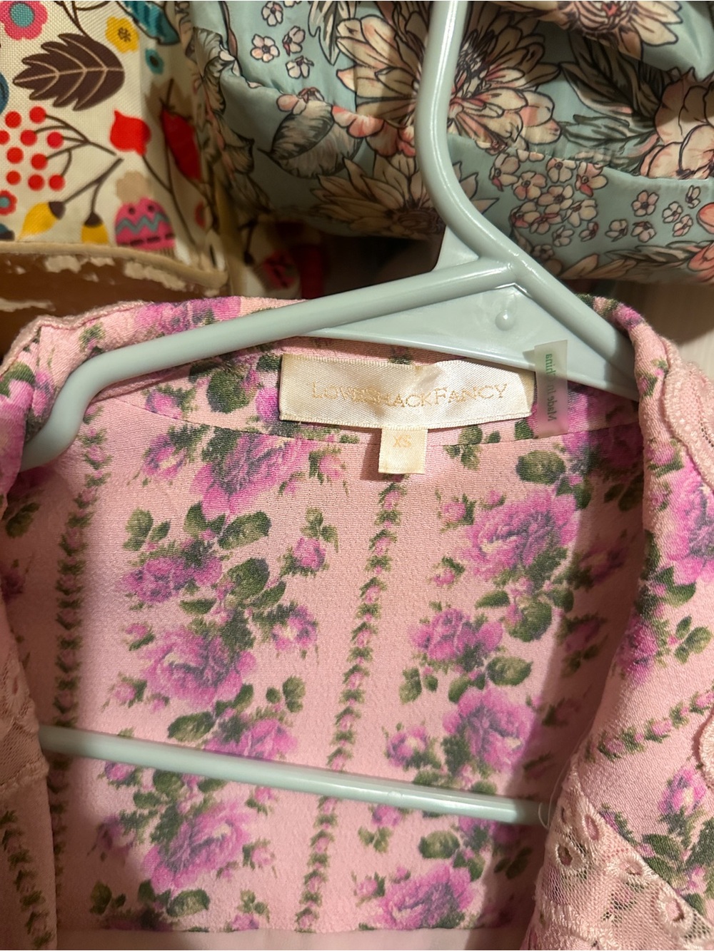 LoveShackFancy Pink Floral Long-Sleeve Blazer Dress with Lace Trim - Picture 2 of 5